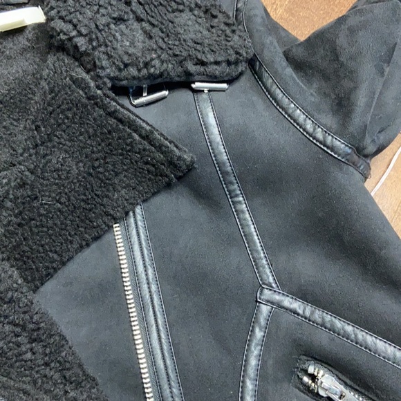 H&M Black Faux Suede Aviator Sherpa Lined Jacket - Picture 10 of 13